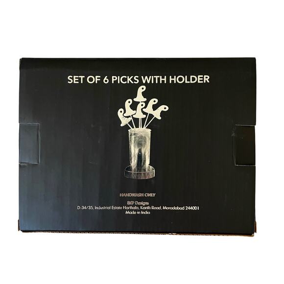 Set of 6 Halloween Witch Hat Cocktail Picks And White Marble Holder NEW - Picture 4 of 6